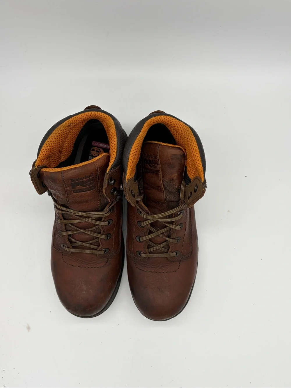 Timberland PRO Brown Leather Work Boots with Orange Lining